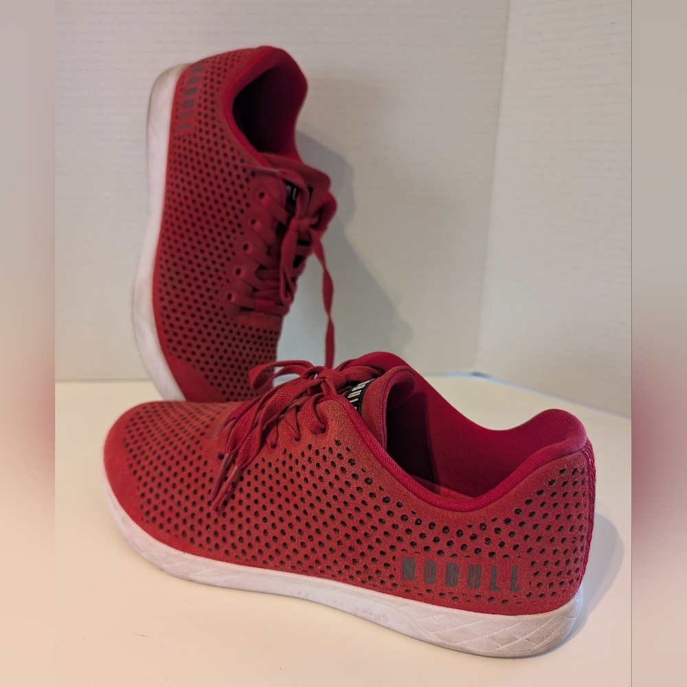 NOBULL Red Sneakers Mens 10.5 / Women's 12‎ M Lace Up Perforated Suede Trainers